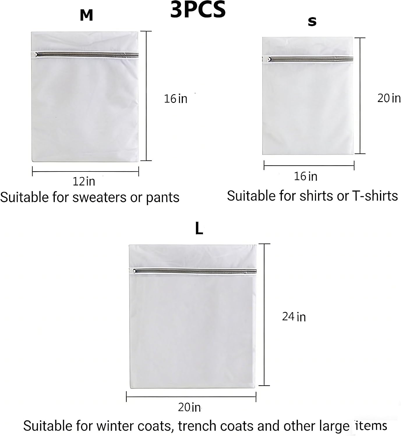 3Pcs Mesh Laundry Bags with Sturdy Zipper,washing Bags for Washing Delicates,Protect Clothes in Washing Machine for Home, College & Dorm (3 Medium)