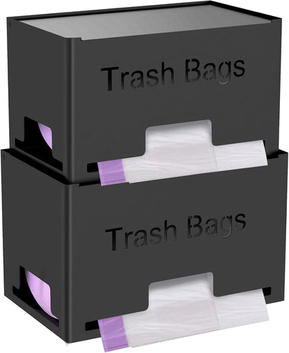 STWWO Large Trash Bag Holder Dispenser, Metal Garbage Bag Dispenser Roll Holder, Kitchen Trash Storage Organizer for Under Sink, Wall Mounted or Freestanding, Black