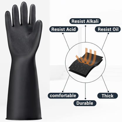 Black Rubber Gloves Extra Large, 22" Long Chemical Resistant Gloves, Waterproof Reusable Dishwashing Household Cleaning Safety Work Heavy Duty Industrial Rubber Glove, 1 Pair XXL