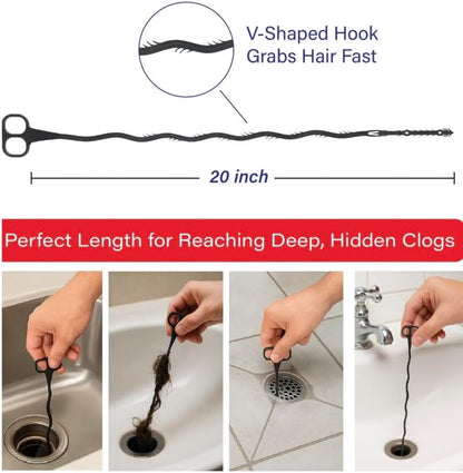 18-Inch Drain Snake Hair Clog Remover Tool - 2 Pack Flexible Plastic Drain Auger with Dual Ring Grip, Wave Design & Spiked Tip for Sink, Shower & Tub Cleaning