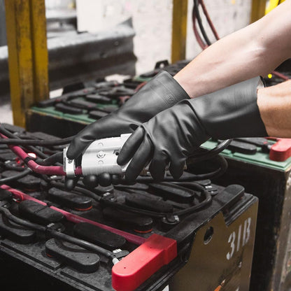 Tribello LIBMAN Heavy Duty Black Rubber Gloves - Chemical Resistant Glove - Reusable Mechanics Grip Gloves - Industrial, Cleaning, Dishwashing