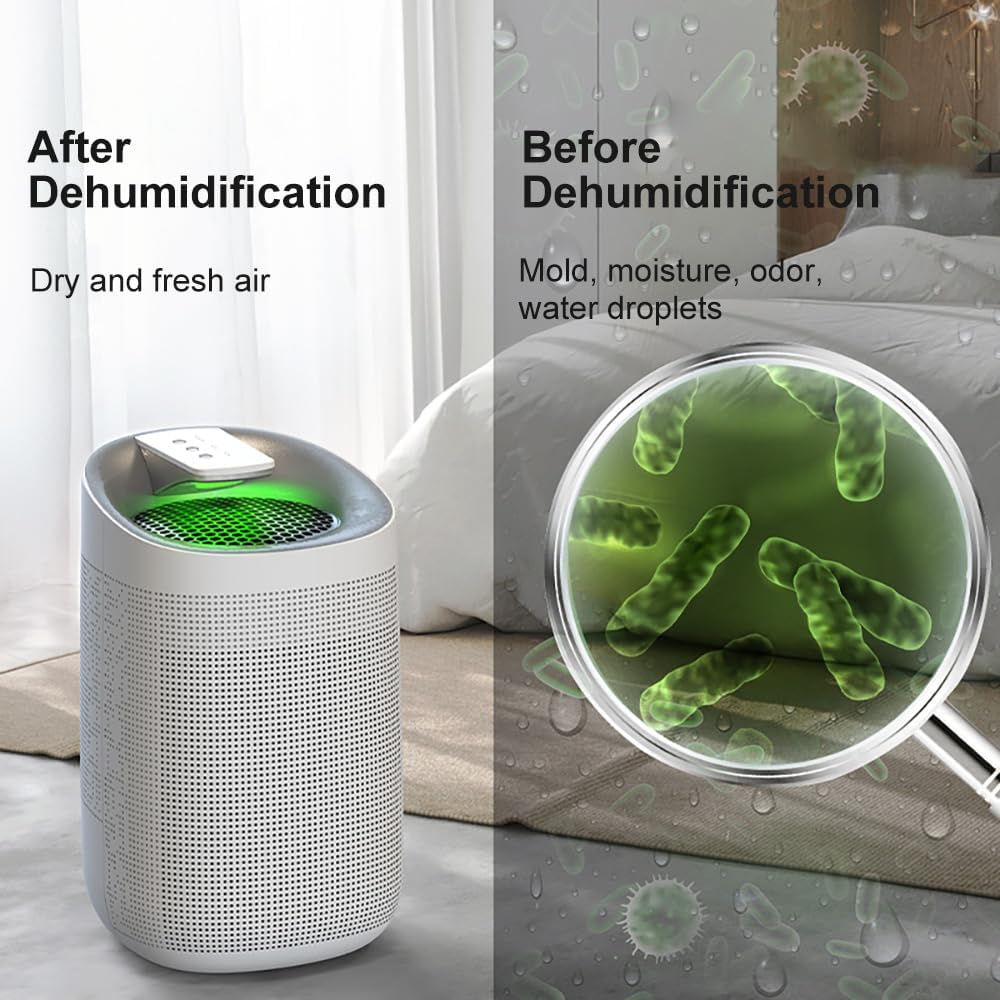 1000ml Air Dehumidifier w/Purifying Function for Home (800 Sq.Ft), Small Dehumidifiers with WIFI APP Control, Auto Shut Off, True HEPA Filter, Ideal for Closet Bedroom Bathroom 2 Filter