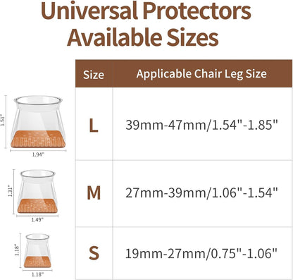 Chair Leg Floor Protectors, 24 Pack Silicone Furniture Pads for Hardwood Floors, Anti-Scratch Furniture Sliders Felt Pads, Noise-Reducing Chair Feet Covers, Table Legs Fit Sizes to(1.3" to 1.97")