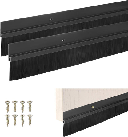 M METERXITY 2Pack Door Sweep - 39" Door Bottom Brush Heavy Duty Seal Draft Stopper Aluminum Base with 50mm Brush, Adhesive/Screw Installation for Interior/Exterior/Garage/Sliding Doors, Black