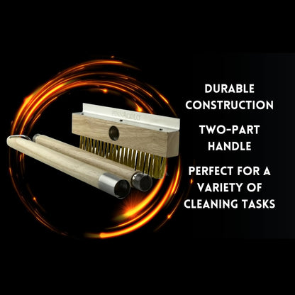 Premium Wooden Broom with Wire Bristle - Heavy Duty Cleaning Tool for Outdoor and Indoor Use, Perfect for Patio, Garage, and Kitchen