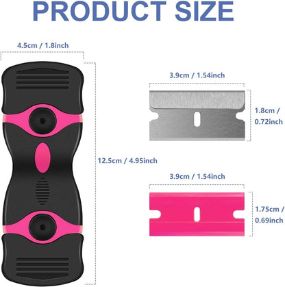DEKEones Razor Blade Scraper, Double Edged Razorblade Scraping Tool with 10 Pcs Razor Blades, Paint Scraper for Glass, Decals, Tint, Stickers, Labels, Caulk, Adhesive(Pink)