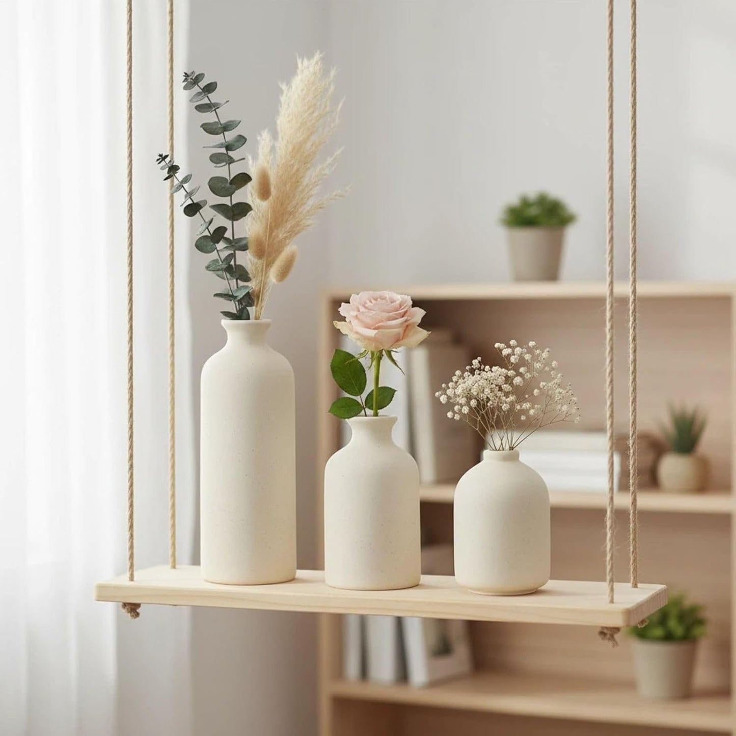Small Ceramic Vase Set of 3, Boho Home Decor Vases for Dried Flowers,Farmhouse,Shelf,Bathroom,Centerpiece for Entryway Table Decoration Gifts