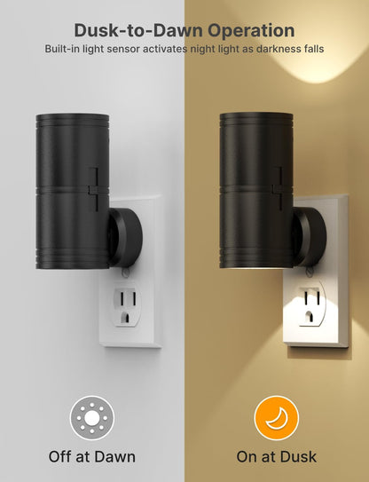 Likelgn Night Light Plug into Wall, 2 Pack Dimmable LED Nightlight with Dusk to Dawn Sensor, Soft White Glow, for Hallway, Bathroom, Bedroom, Black