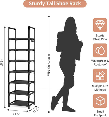LANTEFUL Tall Narrow Shoe Rack for Entryway, 10-Tier Sturdy Metal Shoe Shelf Storage 10-15 Pairs of Shoes and Boots, Space Saving Corner Shoe Rack Organizer for Closet,Doorway,Garage,Living Room
