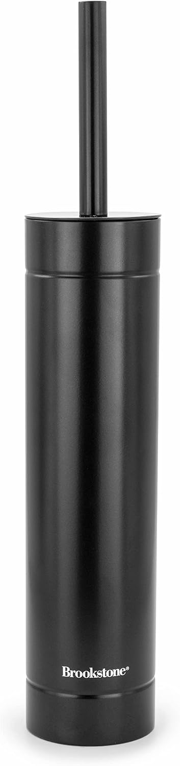 BROOKSTONE Toilet Brush and Holder Set for Bathroom with Splash Guard for Deep Cleaning, Compact and Space Saving Stylish Toilet Bowl Cleaners, Chrome
