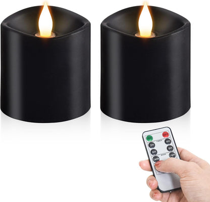 3x4 Flickering Flameless Candles Set of 3,Real Wax Pillar LED Candles,with Timer,4 inch Flameless Candles with Remote,for Party Wedding Holiday Home Decor,Ivory