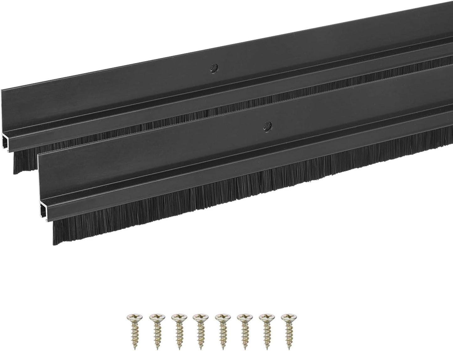 M METERXITY 2Pack Door Sweep - 39" Door Bottom Brush Heavy Duty Seal Draft Stopper Aluminum Base with 50mm Brush, Adhesive/Screw Installation for Interior/Exterior/Garage/Sliding Doors, Black