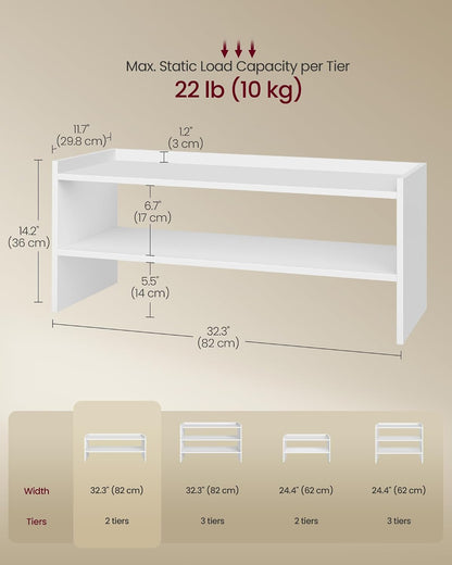 VASAGLE CUSTOS Collection - Shoe Rack for Closet, Stackable Shoe Organizer Shelf for Entryway, 2 Tiers, 11.7 x 24.4 x 14.2 Inches, White ULBS062WZ01S