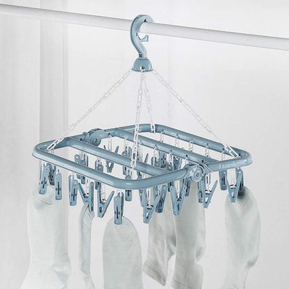 Clip and Drip Hanger Clothes Hanger Drying Rack 32 Clips (Blue)