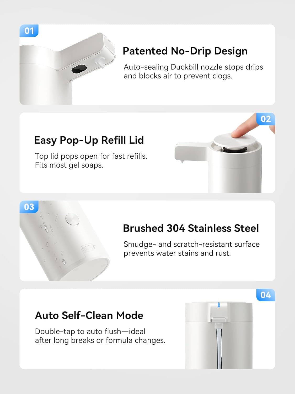 SUNLY Touchless Automatic Soap Dispenser – Clog-Free Pump, 0.2s Fast Sensor, USB-C Rechargeable, Smudge-Resistant Stainless Steel, for Kitchen & Bathroom Soap Dispenser