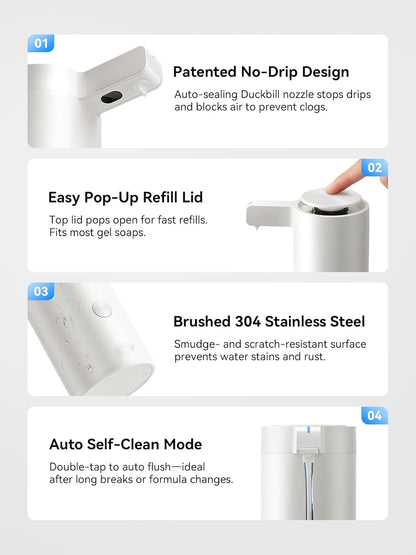 SUNLY Touchless Automatic Soap Dispenser – Clog-Free Pump, 0.2s Fast Sensor, USB-C Rechargeable, Smudge-Resistant Stainless Steel, for Kitchen & Bathroom Soap Dispenser