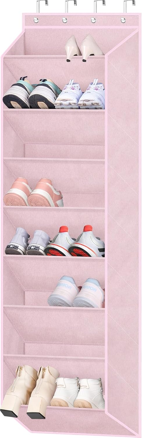 SLEEPING LAMB Over The Door Shoe Organizer for Closet with Large Deep Pockets, Narrow Shoe Rack for Door Hanging Boots Storage, Black