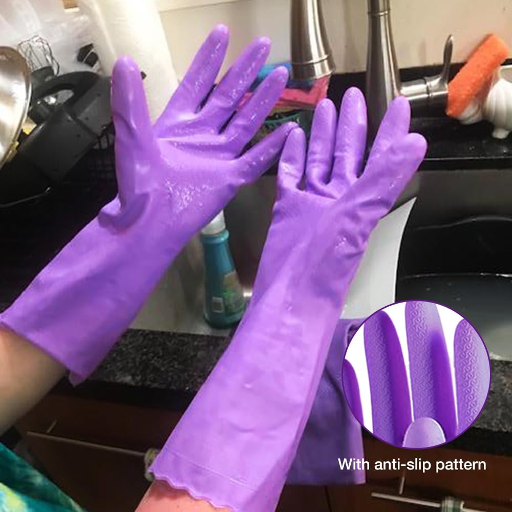 Alimat PluS 3 Pack Reusable Cleaning Gloves Latex Free, Dishwashing Gloves with Cotton Flock Liner and Embossed Palm, Waterproof Household Gloves for Laundry, Gardening (Medium)