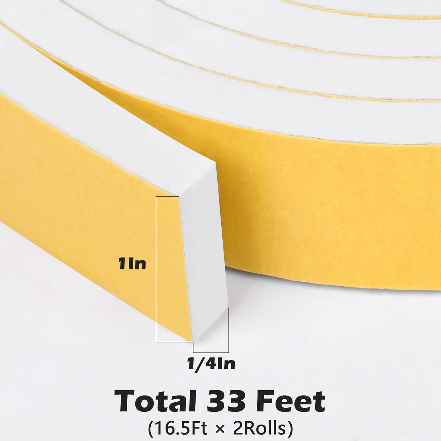 ToLanbbt White Door Window Weather Stripping Self Adhesive Foam Tape High Density Foam Sealing Strip Window Insulation Weatherproof Gasket Tape for Doors and Windows (1/2" W X 1/8" T X 16.5')