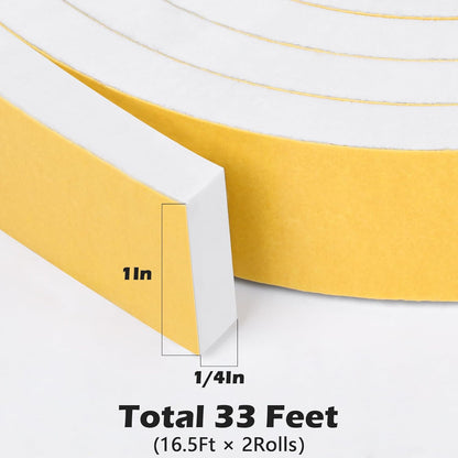 ToLanbbt White Door Window Weather Stripping Self Adhesive Foam Tape High Density Foam Sealing Strip Window Insulation Weatherproof Gasket Tape for Doors and Windows (1/2" W X 1/8" T X 16.5')