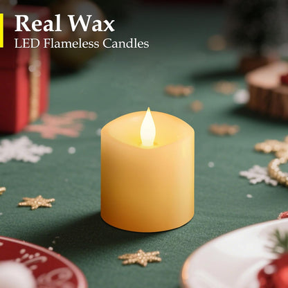3"x4" Flickering Flameless Battery Candles with Timer, White Realistic LED Pillar Candles, Set of 2 Large Remote-Operated Candles for Home Indoor/Outdoor & Holiday Decor