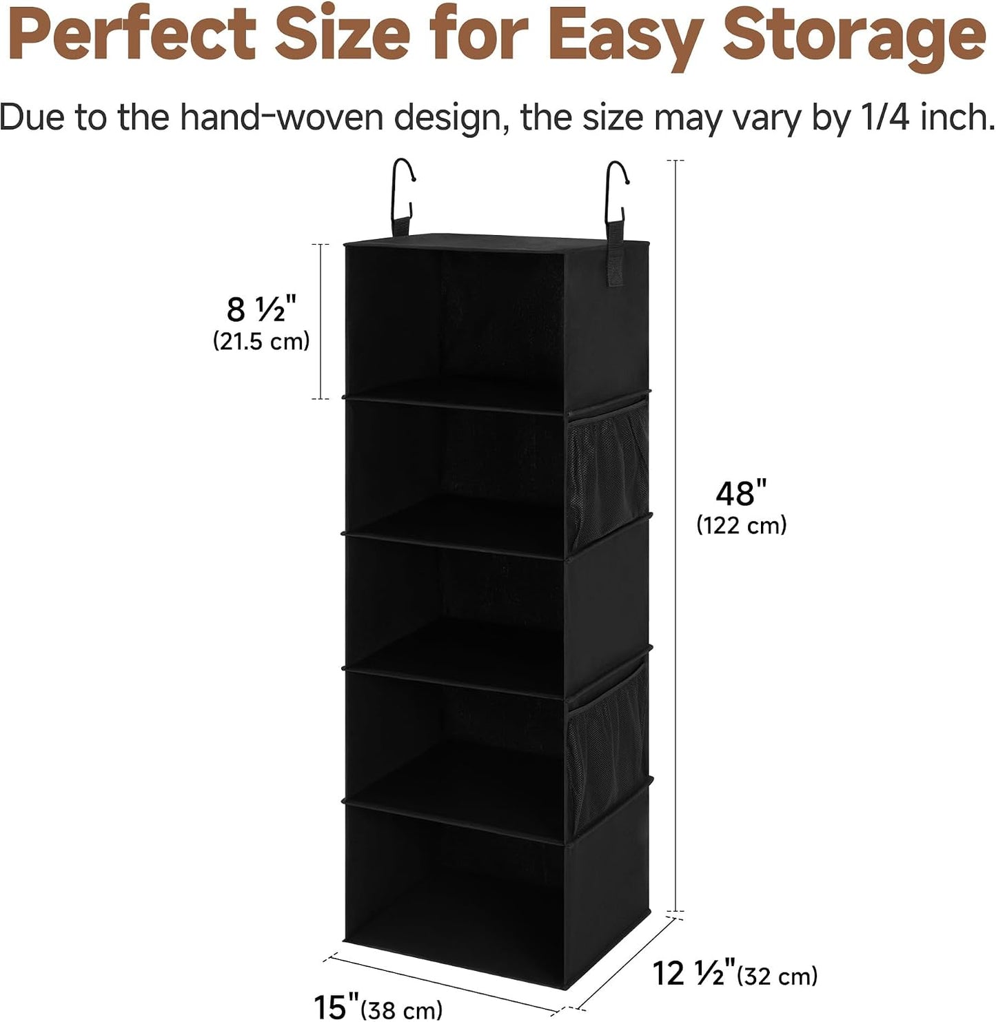StorageWorks 6-Shelf Hanging Closet Organizer, Hanging Shelves for Closet, Fabric, Mixing of Beige, White & Ivory, 12" D x 12" W x 47 1⁄2" H