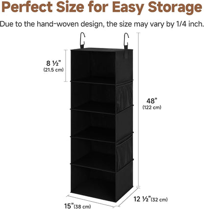 StorageWorks 6-Shelf Hanging Closet Organizer, Hanging Shelves for Closet, Fabric, Mixing of Beige, White & Ivory, 12" D x 12" W x 47 1⁄2" H