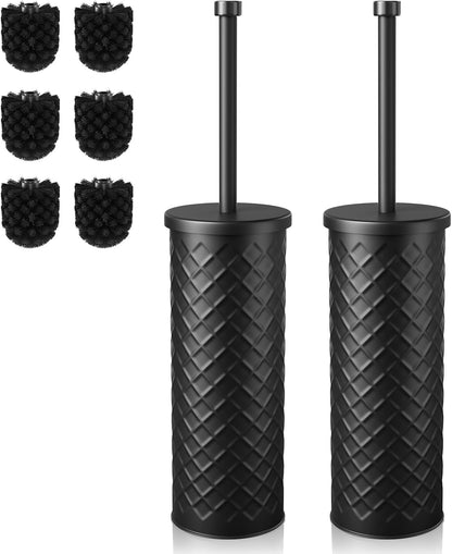 Toilet Bowl Brush and Holder Set 2 Pack with 4 Extra Brush Heads | Extra Long Handle with Splash Guard Cover, Tool-Free Installation, Bathroom Space-Saving, Cleaner Sets for Apartments, RV (White)