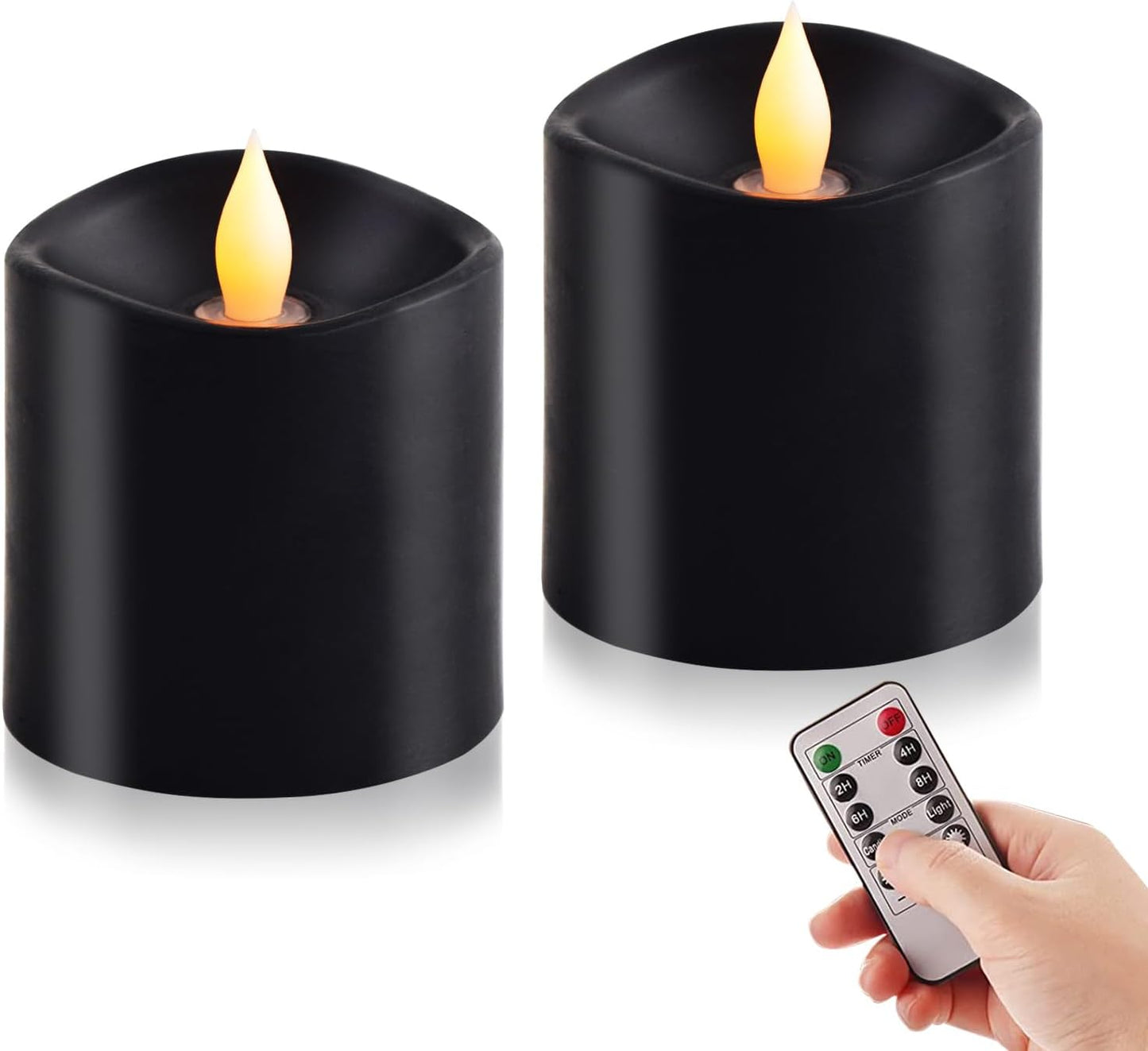 3x3 Flickering Flameless Candles Set of 2, 2AA Battery Life 600 Hours Battery Candles Flickering with Timer,3 inch Flameless Candles with Remote for Indoor/Outdoor, Ivory