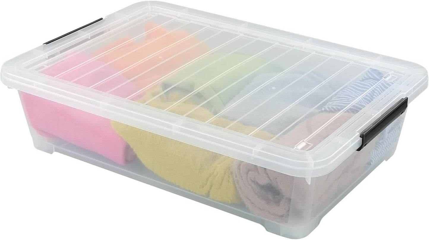 4-Pack 20 Quart Clear Under Bed Plastic Storage Bins with Wheels | Under Bed Storage Box, Locking Latch Lid, Easy-Glide Wheels, for Bedroom, Bathroom, Garage, and Office Organization