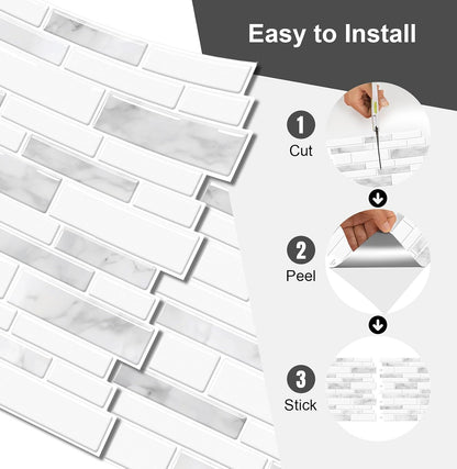 10 Sheets Peel and Stick Backsplash, Peel and Stick Tiles, Marble Look Wall Tiles Backsplash for Kitchen and Bathroom, Livingroom, 12”x12”,Blue&Grey