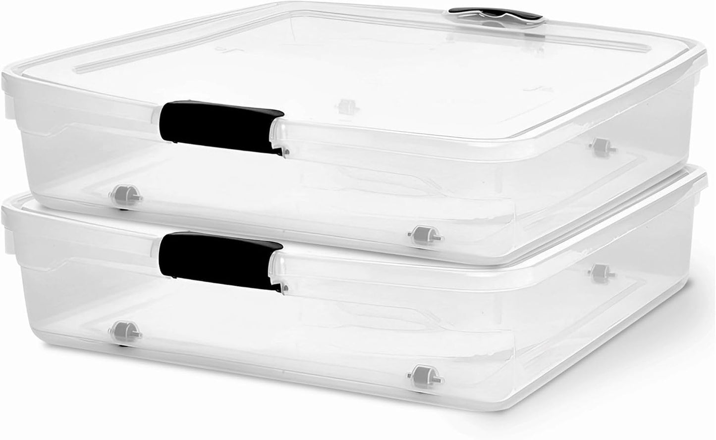 HOMZ 2-Pack Under Bed Storage, Clear Plastic Containers with Lids, 60 Quart, Gray Latch - Stackable Underbed Organizer Bins for Shoes, Bags, Clothes, and Towels