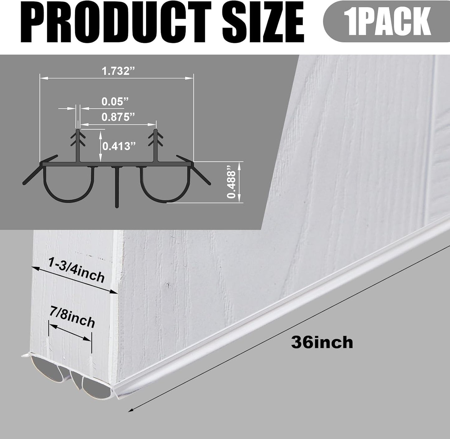 Pushglossy 2 Pcs 36" Double Bubble Kerf Door Sweep 1-3/4" Wide Vinyl Weatherstrip Seal for Exterior Doors, Energy Efficient Draft Stopper, Easy Slide in Installation, Blocks Dust/insects/noise (White)