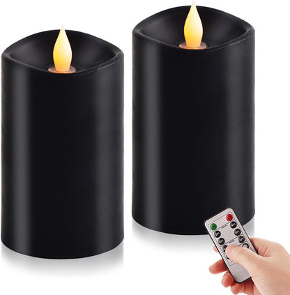 3x3 Flickering Flameless Candles Set of 2, 2AA Battery Life 600 Hours Battery Candles Flickering with Timer,3 inch Flameless Candles with Remote for Indoor/Outdoor, Ivory