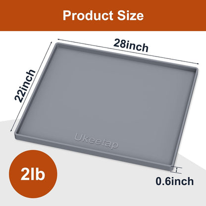 ukeetap Extra Thick Silicone Mat Waterproof with Raised Edge 19” x 12”, BPA Free Non-Slip Dog & Cat Food Mat, Feeding Mat for Food and Water Bowls, Spill Proof Mat to Protect Floors, Black