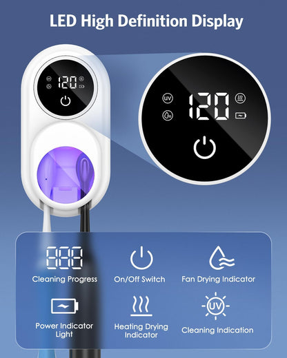 Toothbrush Sanitizer Holder, Upgraded UV Toothbrush Holder with Dual-Mode Clean & Fan Dry, LED Smart Screen, Auto-Inductive Cover, Toothbrush Wall Mounted Cleaner Organizer for Bathroom, Trip