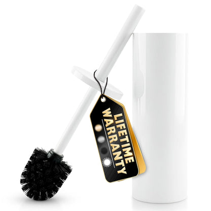 Black Toilet Brush and Holder Set - Slim Matte Design that Fits Anywhere - Stainless Steel Toilet Bowl Brush and Holder with 2 Rounded Corners, Replaceable Head, Removable Inner Bowl & Splash Guard