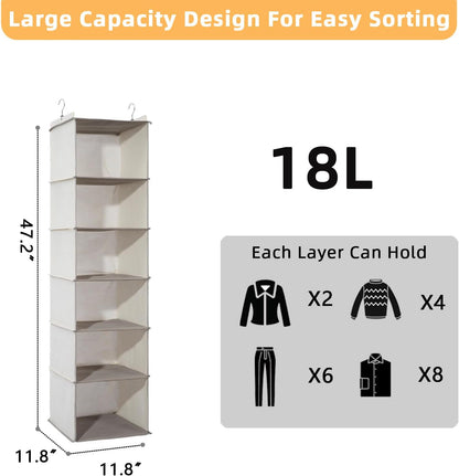 2 Packs Hanging Closet Organizer, 4-Shelf Closet Organizers and Storage with Side Pockets, Collapsible Hanging Shelves for Closet & RV & College Dorm,Beige