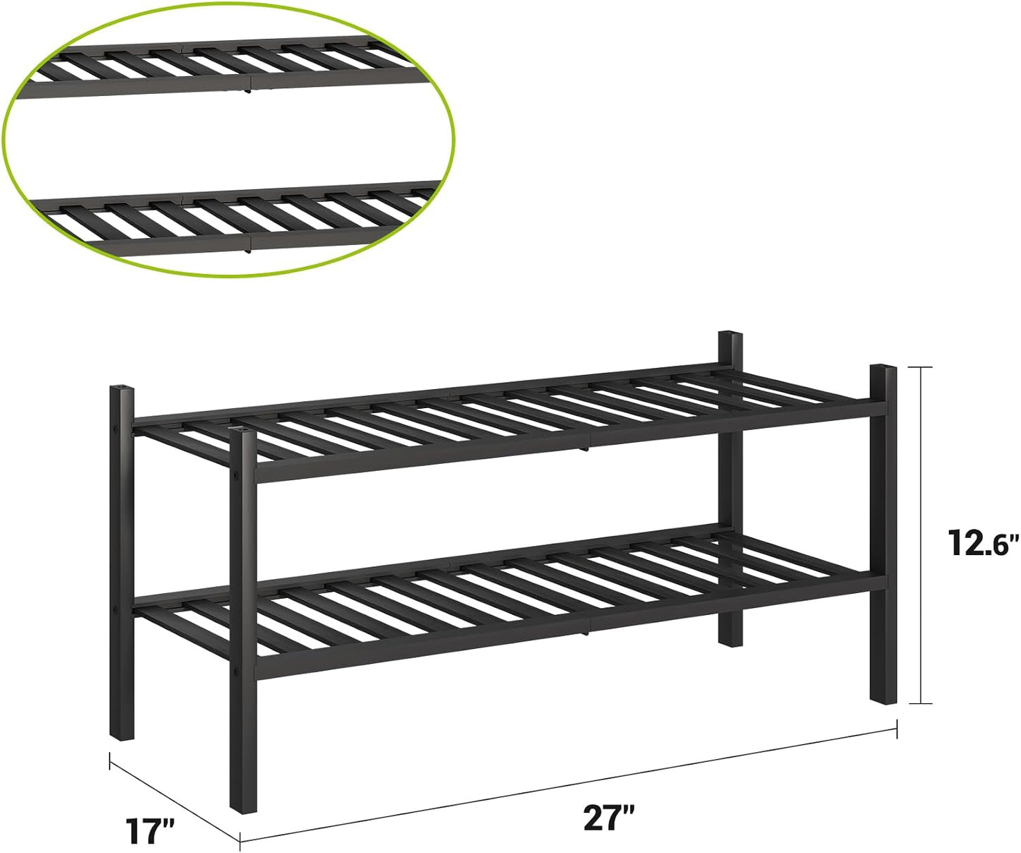 BMOSU 2-Tier Bamboo Small Shoe Rack Premium Stackable Shoe Shelf Storage Organizer for Hallway Closet Living Room Entryway Organizer (Black Bamboo)