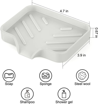 2 Pack Silicone Soap Dish, Self Draining Soap Dish, Non Slip Bar Soap and Sponge Holder for Bathroom Kitchen Sink Counter Organizer Easy to Clean Soap Tray Waterfall Soap Saver