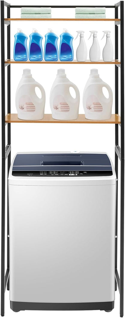 Over Washer and Dryer Storage Shelves, 3-Tier Freestanding Washing Machine Storage Rack with Adjustable Shelf for Laundry Room Bathroom Garage, W27.2*D11.8*H71.3in (White)