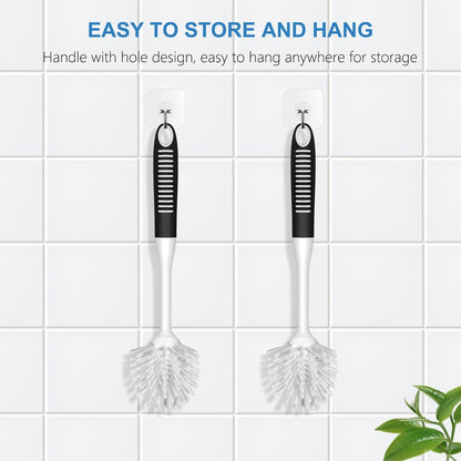 SetSail Dish Brush with Handle, 2 Pack Stiff Bristles Dish Scrubber with Built-in Scraper Dish Scrub Brushes for Cleaning Dishes, Pots and Pans, Kitchen Sink