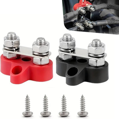 2PCS 12V Battery Terminal Distribution Blocks, M8 Dual Stud Bus Bar Terminal Block with Top Post Adapter, 5/16" Power Distribution Block Positive Negative, Fit for Car Truck Boat