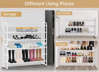 KEETDY 3-Tier Long Shoe Rack for Closet Metal Shoe Organizer for Entryway, Wide Stackable Shoe Storage Shelf with Sturdy Wire Grid for Closet Floor, Bedroom, Black