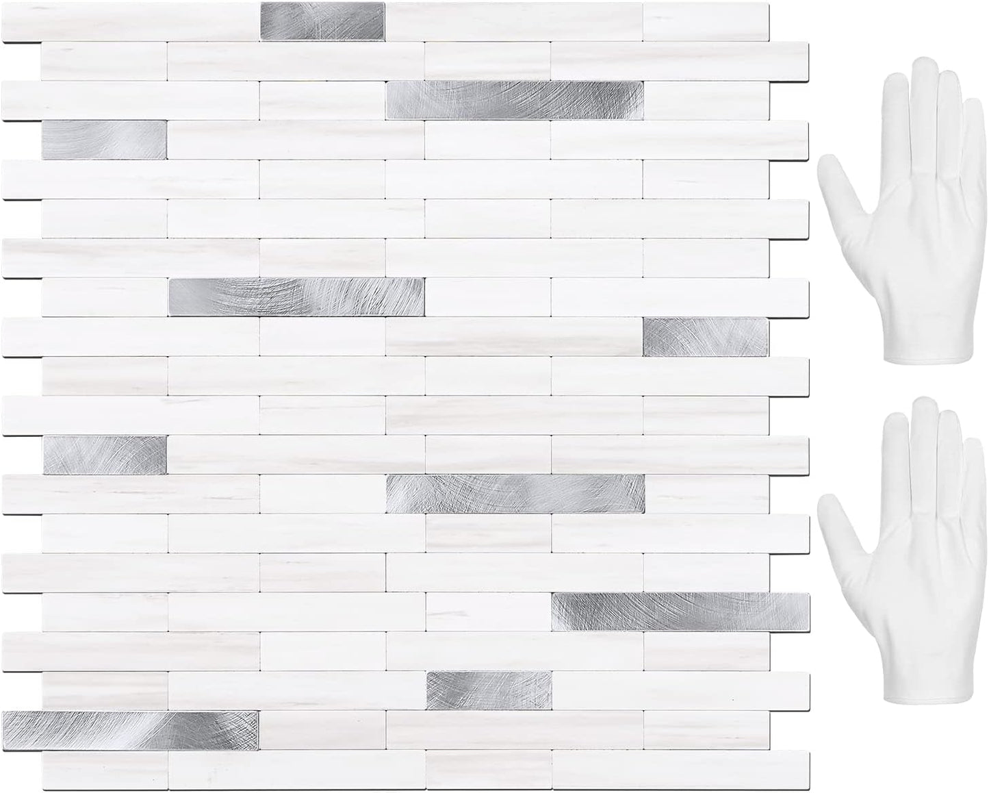 STICKGOO Peel and Stick Backsplash Tile, Stick on Backsplash for Kitchen and Bathroom, Volakas White Look PVC Mixed Metal Silver Self Adhesive Wall Tiles(Sample)