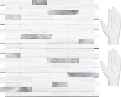 STICKGOO Peel and Stick Backsplash Tile, Stick on Backsplash for Kitchen and Bathroom, Volakas White Look PVC Mixed Metal Silver Self Adhesive Wall Tiles(Sample)