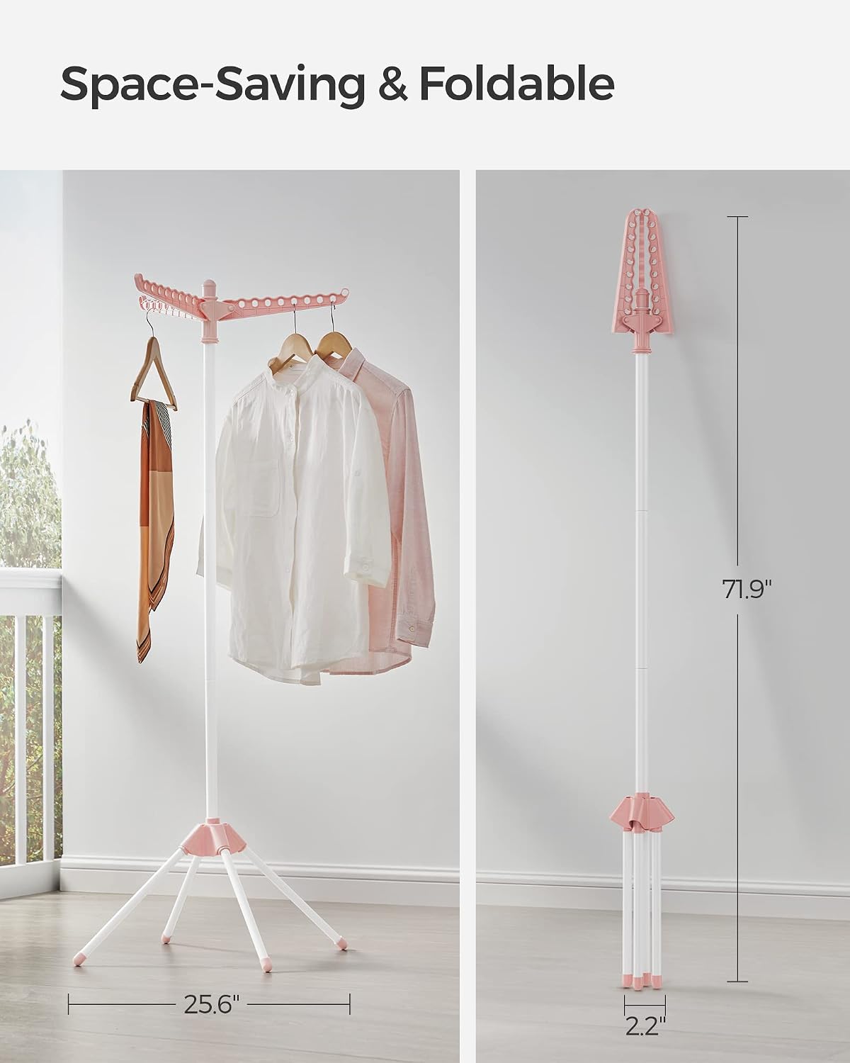 SONGMICS 2-Tier Clothes Drying Rack, 72-Inch Folding Laundry Drying Rack with 3 Rotatable Arms for Hangers, 24 Clips, Stainless Steel, for 27 Pieces of Clothes, Blue and Silver ULLR512Q01