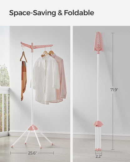 SONGMICS 2-Tier Clothes Drying Rack, 72-Inch Folding Laundry Drying Rack with 3 Rotatable Arms for Hangers, 24 Clips, Stainless Steel, for 27 Pieces of Clothes, Blue and Silver ULLR512Q01