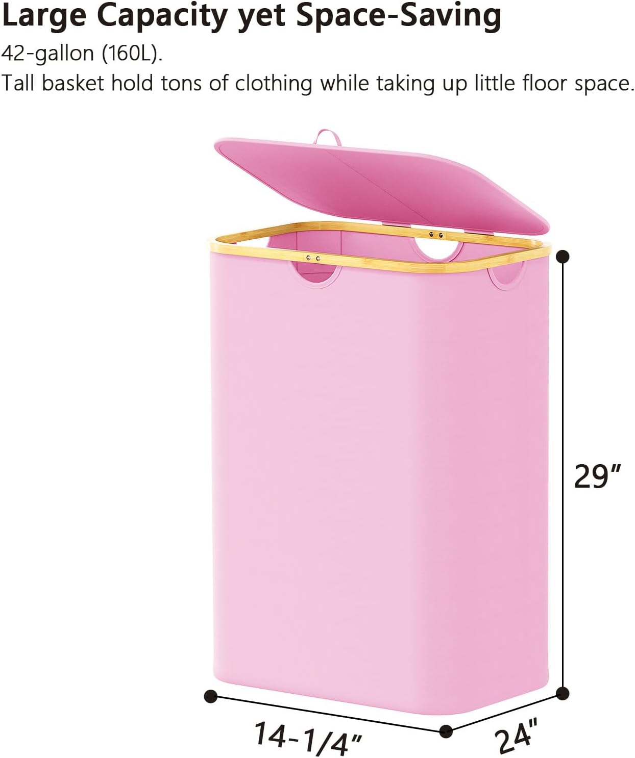 SpaceAid Double Laundry Hamper 2 Section with Lid and Removable Laundry Bags, 160L Clothes Basket with Bamboo Handles, Large Collapsible Hamper for Bedroom, Bathroom, Dorm, Laundry Room - White