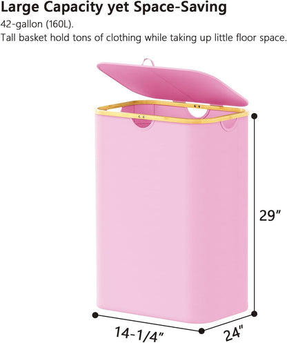 SpaceAid Double Laundry Hamper 2 Section with Lid and Removable Laundry Bags, 160L Clothes Basket with Bamboo Handles, Large Collapsible Hamper for Bedroom, Bathroom, Dorm, Laundry Room - White